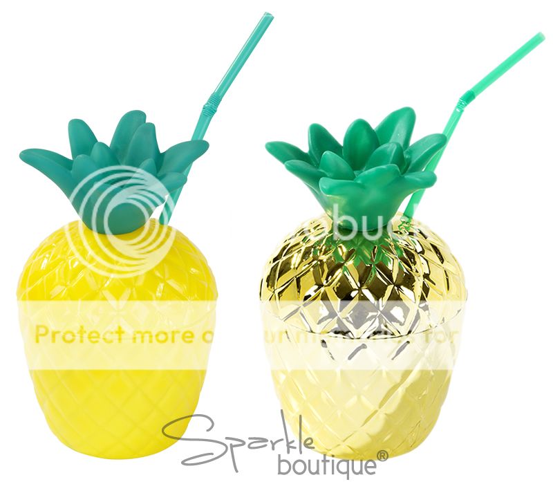 Tropical PINEAPPLE CUPS Plastic Cup & Straw Tropical Summer BBQ/Party